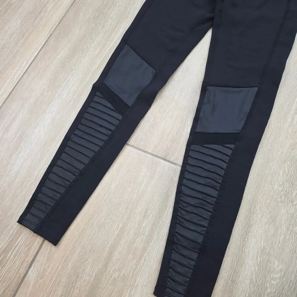 Alo Yoga High Waist Moto Leggings Women's XS Black Ribbed Activewear Pants